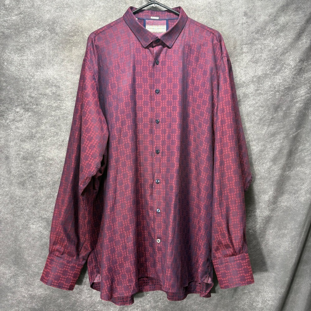 Luchiano Visconti Button Up Shirt Men's 3XL Purple Burgundy Basketweave Print